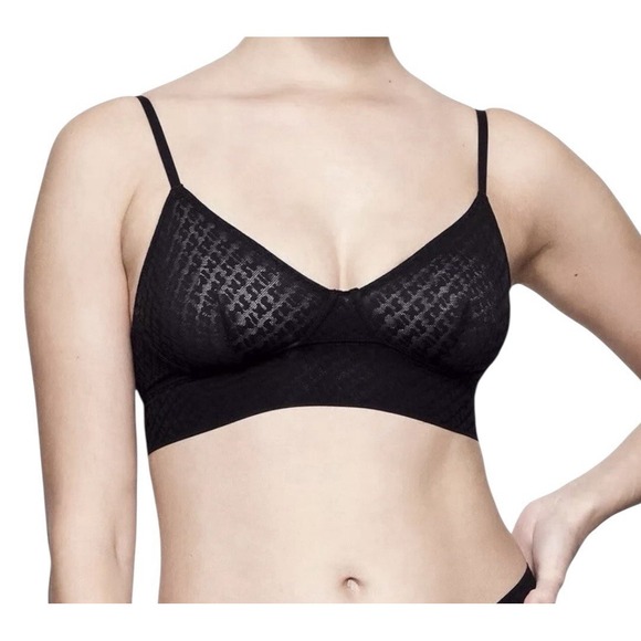 SKIMS Logo Mesh Triangle Bralette Womens XS Black‎ Romantic Sexy Gothic Onyx New - Picture 2 of 7